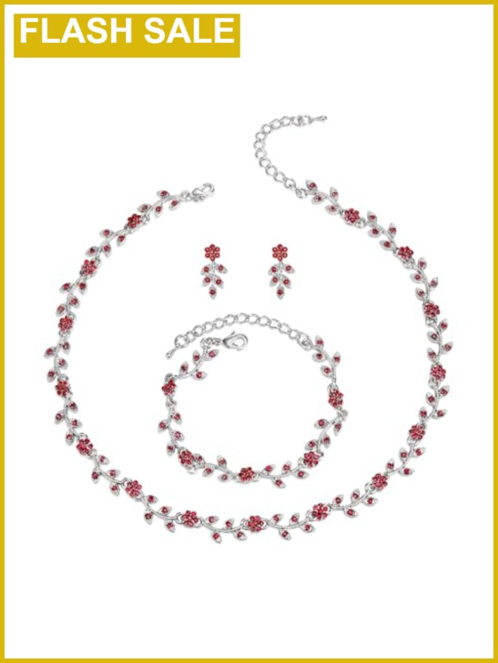 Crystal Flower Leaf Cluster Choker Necklace Bracelet Earrings Bridal Set